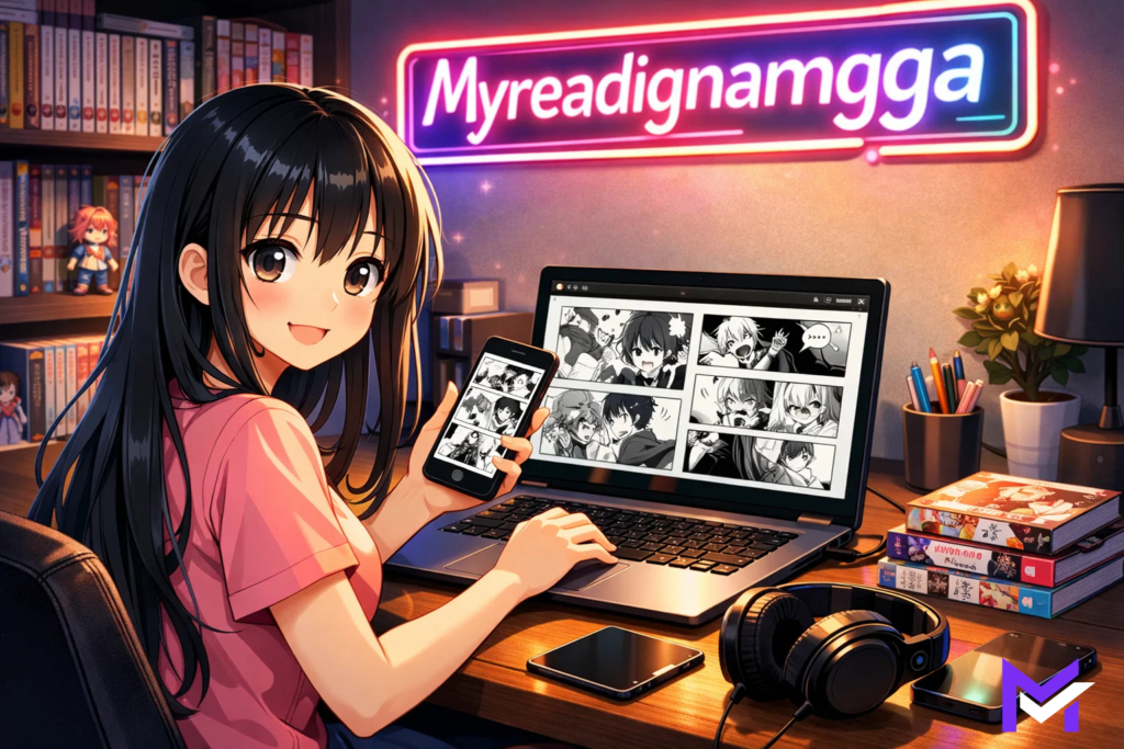 Manga characters reading exciting adventures