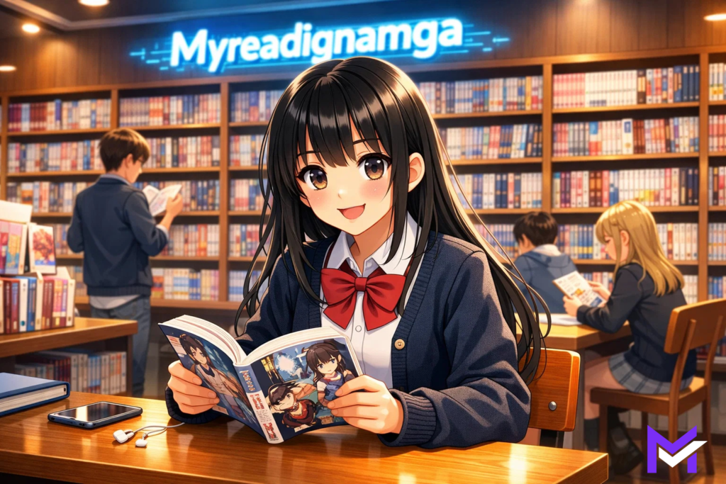 Manga characters reading exciting adventures
