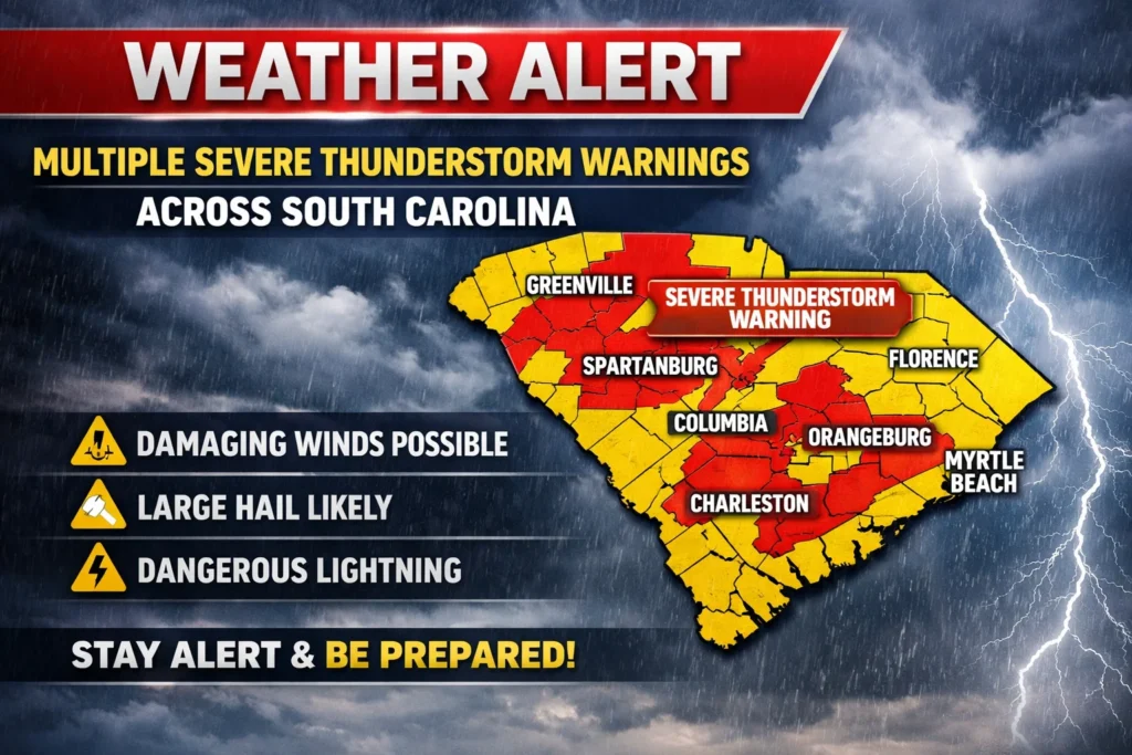 Multiple Severe Thunderstorm Alerts Issued for South Carolina Counties