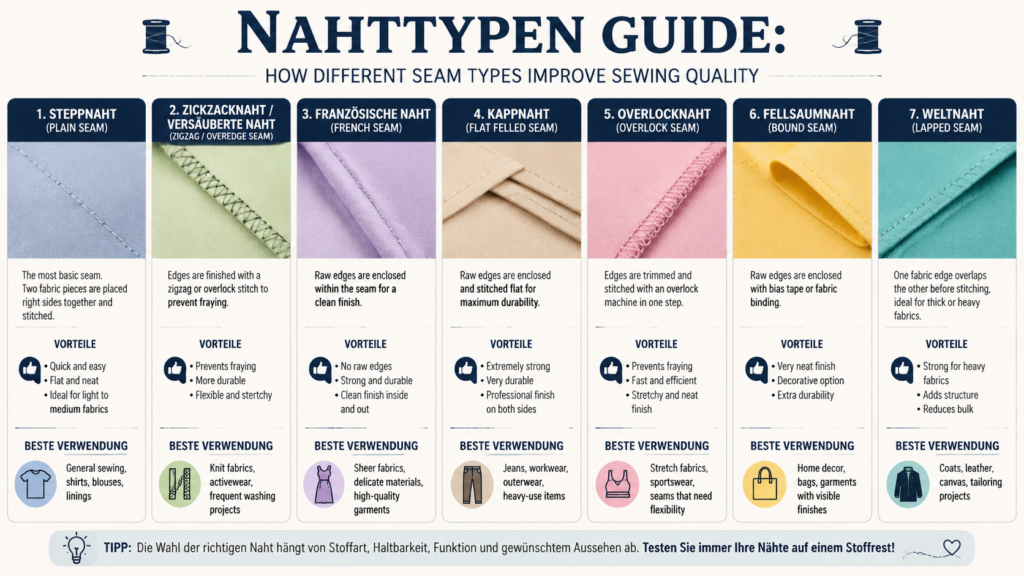 Nahttypen Guide: How Different Seam Types Improve Sewing Quality